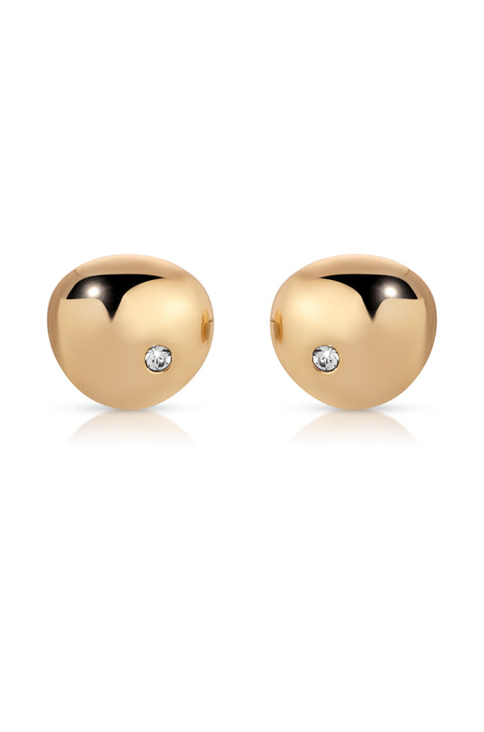 Polished Pebble Crystal Stud Earrings - 18k Gold Plated | Ettika