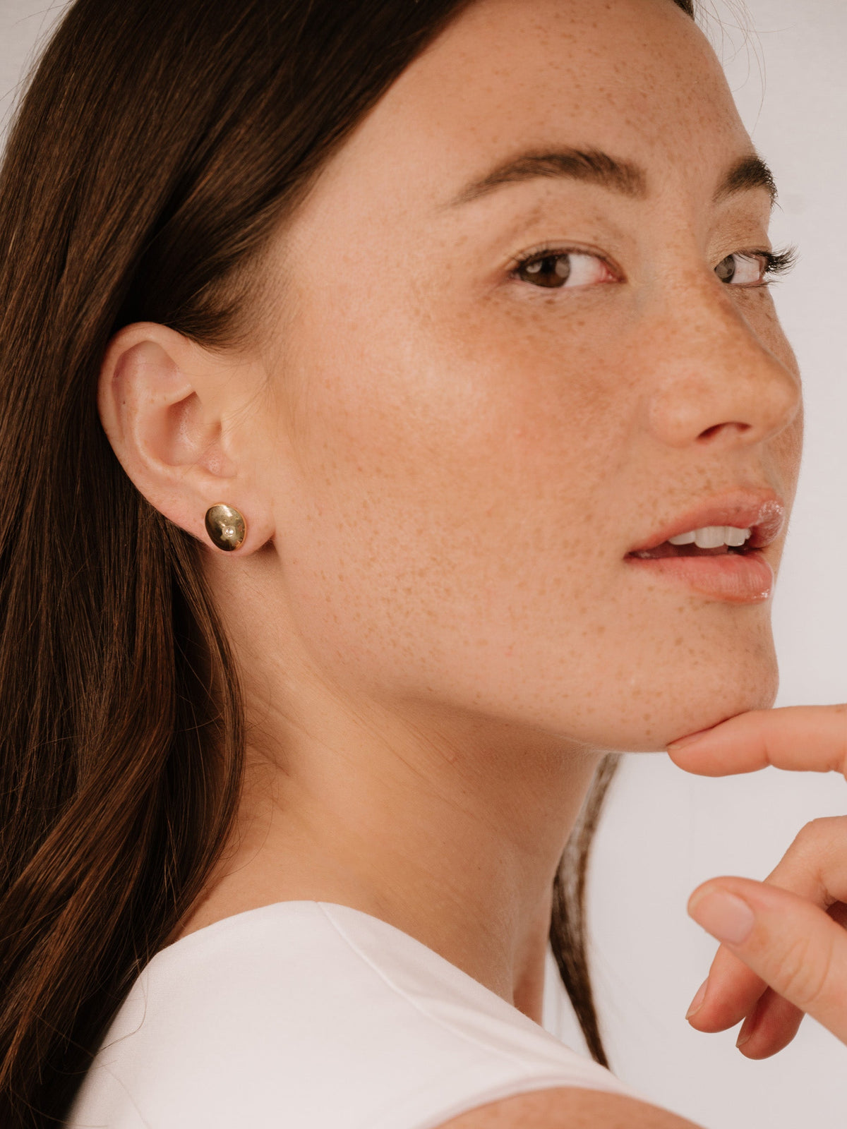 Polished Pebble Crystal Stud Earrings - 18k Gold Plated | Ettika