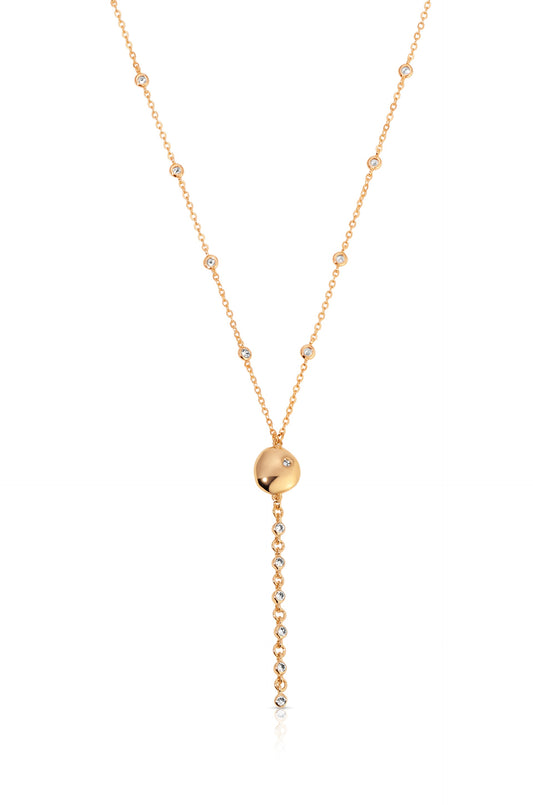 Polished Pebble Crystal Chain Lariat - Clear Crystals | Ettika