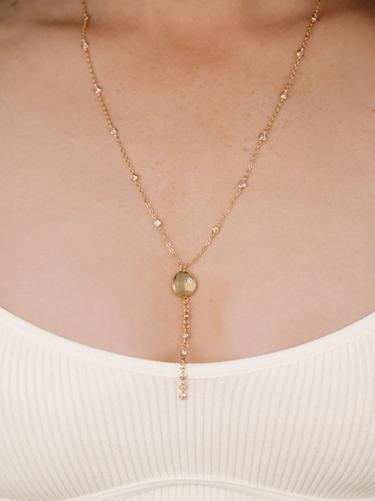 Polished Pebble Crystal Chain Lariat - Clear Crystals | Ettika