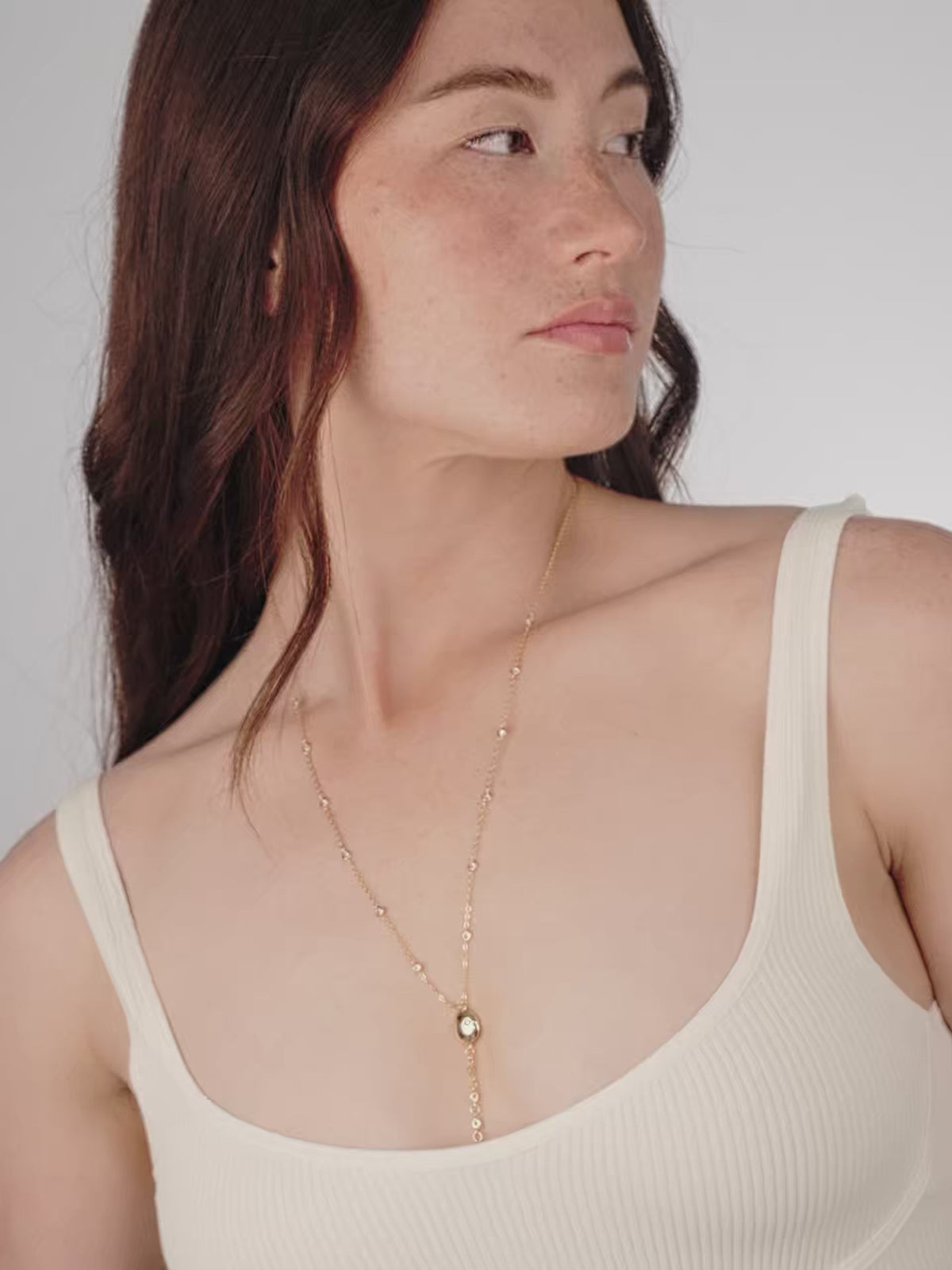 Polished Pebble Crystal Chain Lariat - Clear Crystals | Ettika