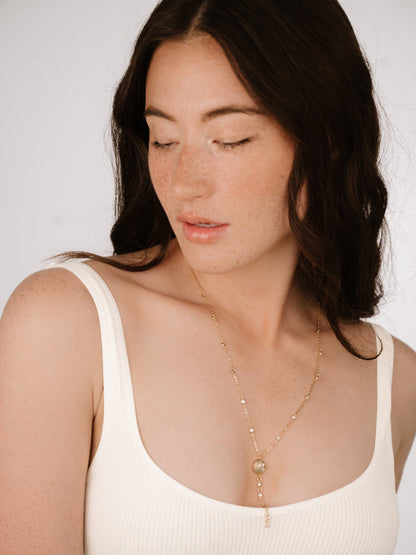 Polished Pebble Crystal Chain Lariat - Clear Crystals | Ettika