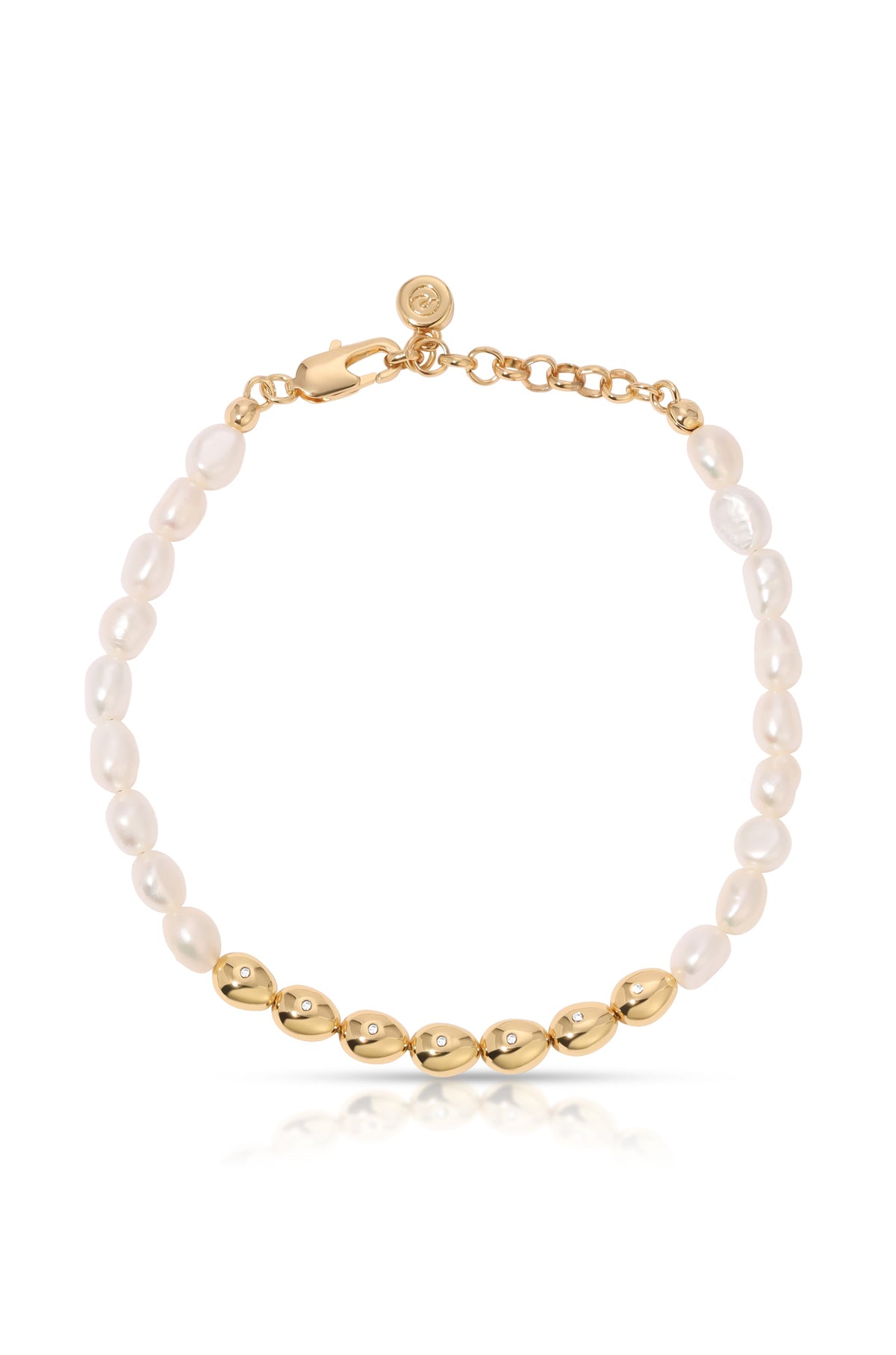 Freshwater Pearl Polished Pebble Bracelet - Pearl with 18k Gold Plating | Ettika