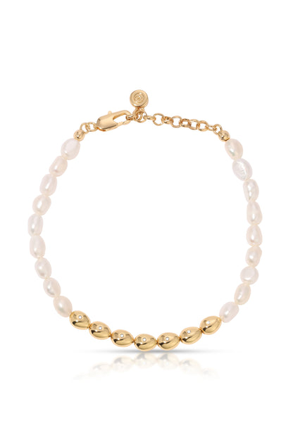 Freshwater Pearl Polished Pebble Bracelet - Pearl with 18k Gold Plating | Ettika