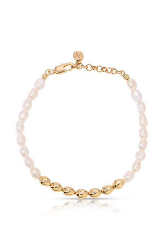 Freshwater Pearl Polished Pebble Bracelet - Pearl with 18k Gold Plating | Ettika