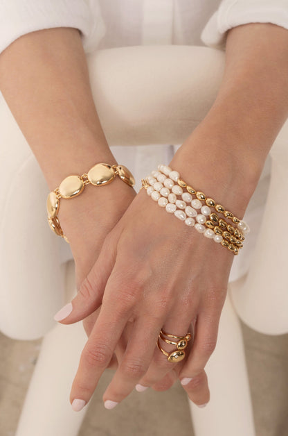 Freshwater Pearl Polished Pebble Bracelet - Pearl with 18k Gold Plating | Ettika