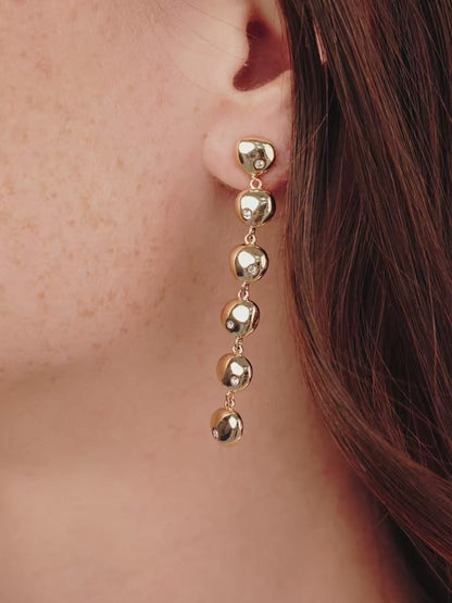 Polished Pebble Linear Dangle Earrings - 18k Gold Plated | Ettika