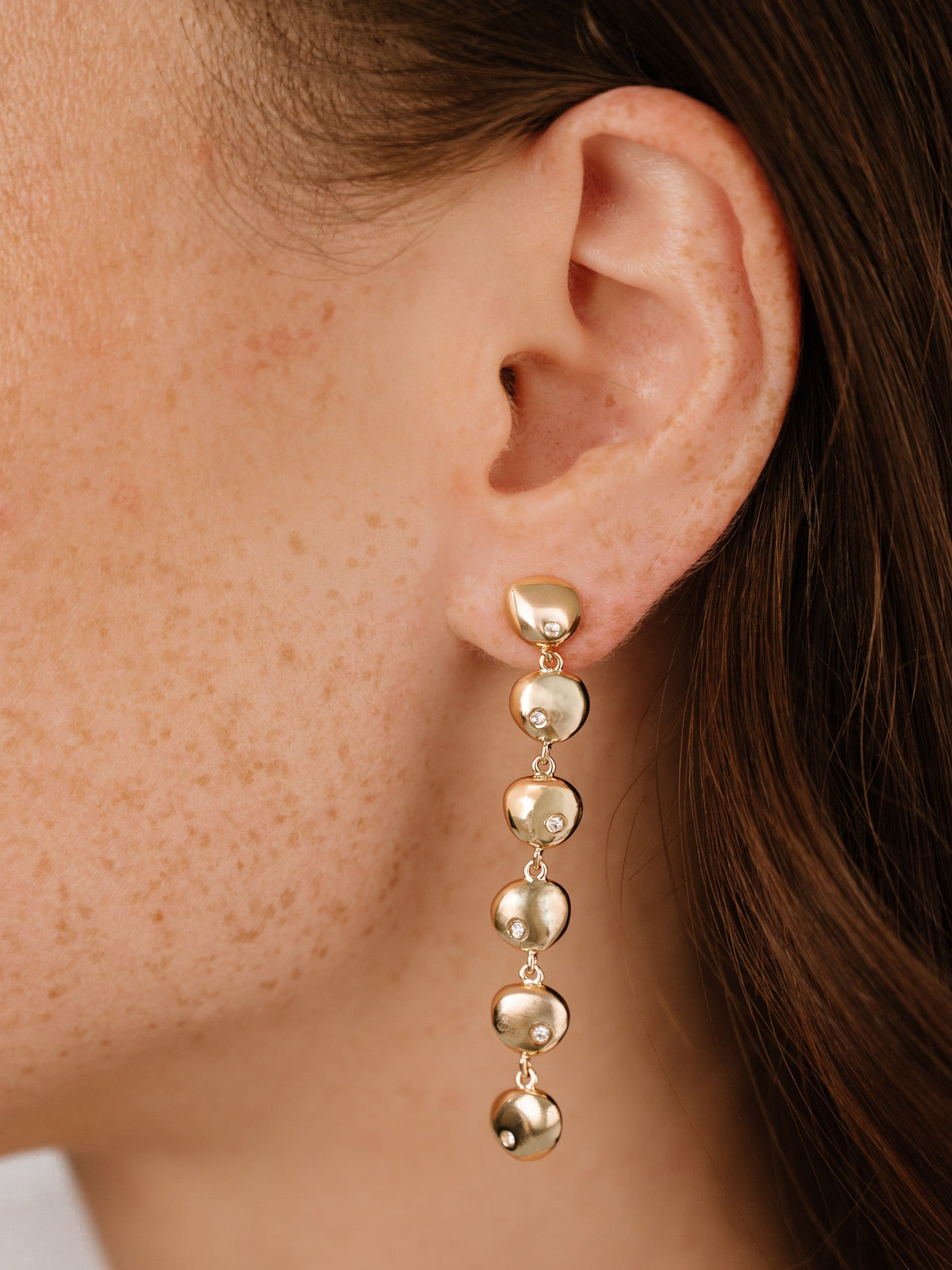 Polished Pebble Linear Dangle Earrings - 18k Gold Plated | Ettika