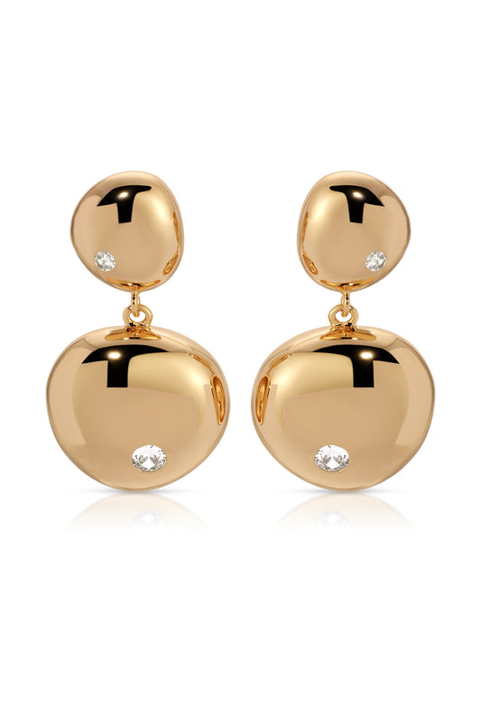 Polished Double Pebble Drop Earrings - 18k Gold Plated | Ettika