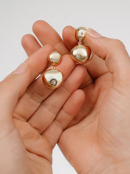 Polished Double Pebble Drop Earrings - 18k Gold Plated | Ettika