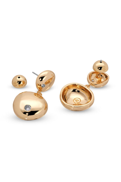Polished Double Pebble Drop Earrings - 18k Gold Plated | Ettika