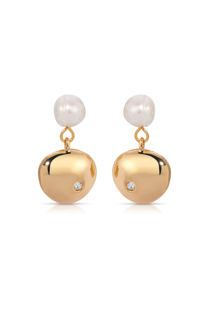 Small Pebble and Pearl Dangle Earrings - Pearl | Ettika