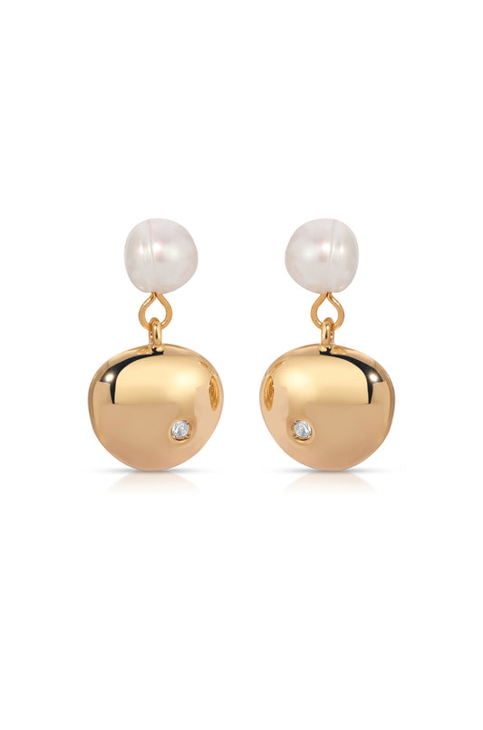 Small Pebble and Pearl Dangle Earrings - Pearl | Ettika