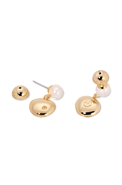 Small Pebble and Pearl Dangle Earrings - Pearl | Ettika