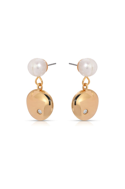 Small Pebble and Pearl Dangle Earrings - Pearl | Ettika