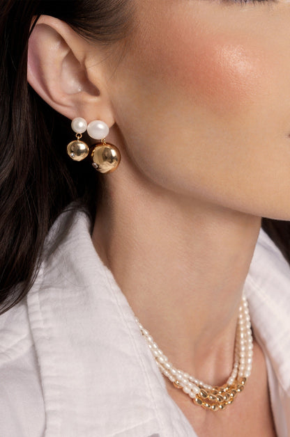 Small Pebble and Pearl Dangle Earrings - Pearl | Ettika