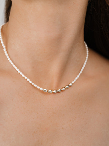 Freshwater Pearl Polished Pebble Necklace - Pearl | Ettika