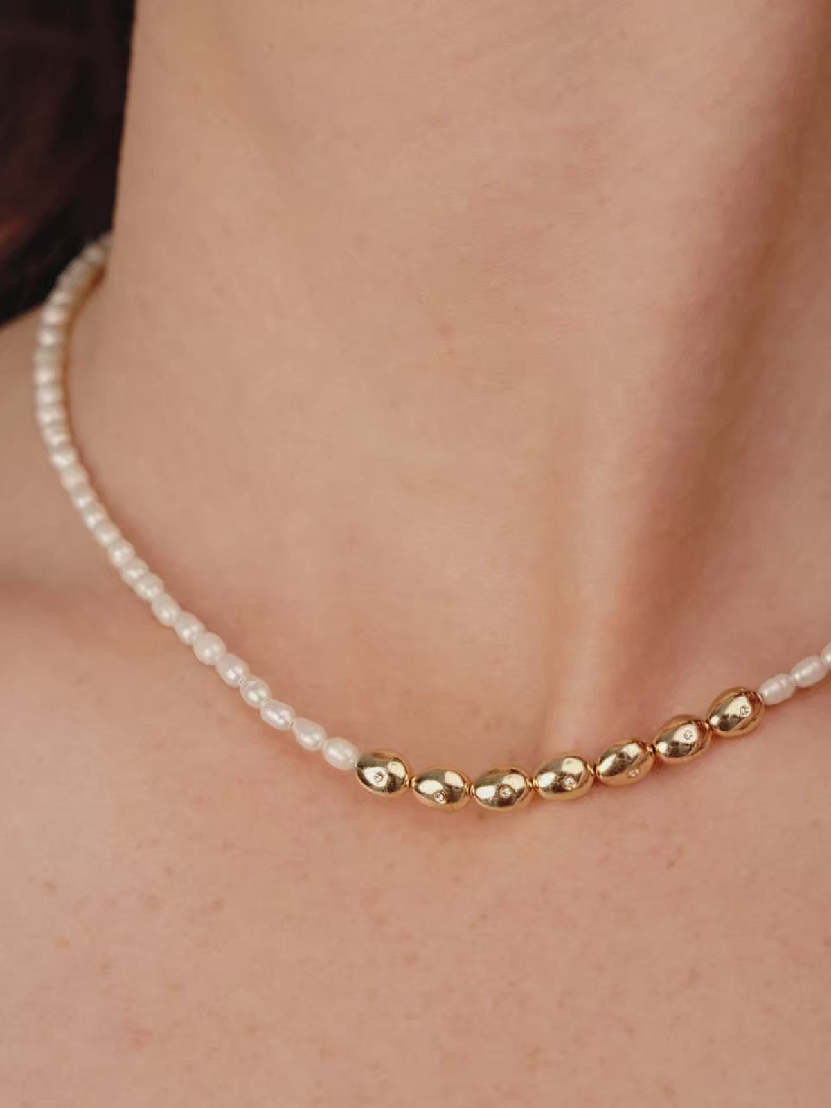 Freshwater Pearl Polished Pebble Necklace - Pearl | Ettika
