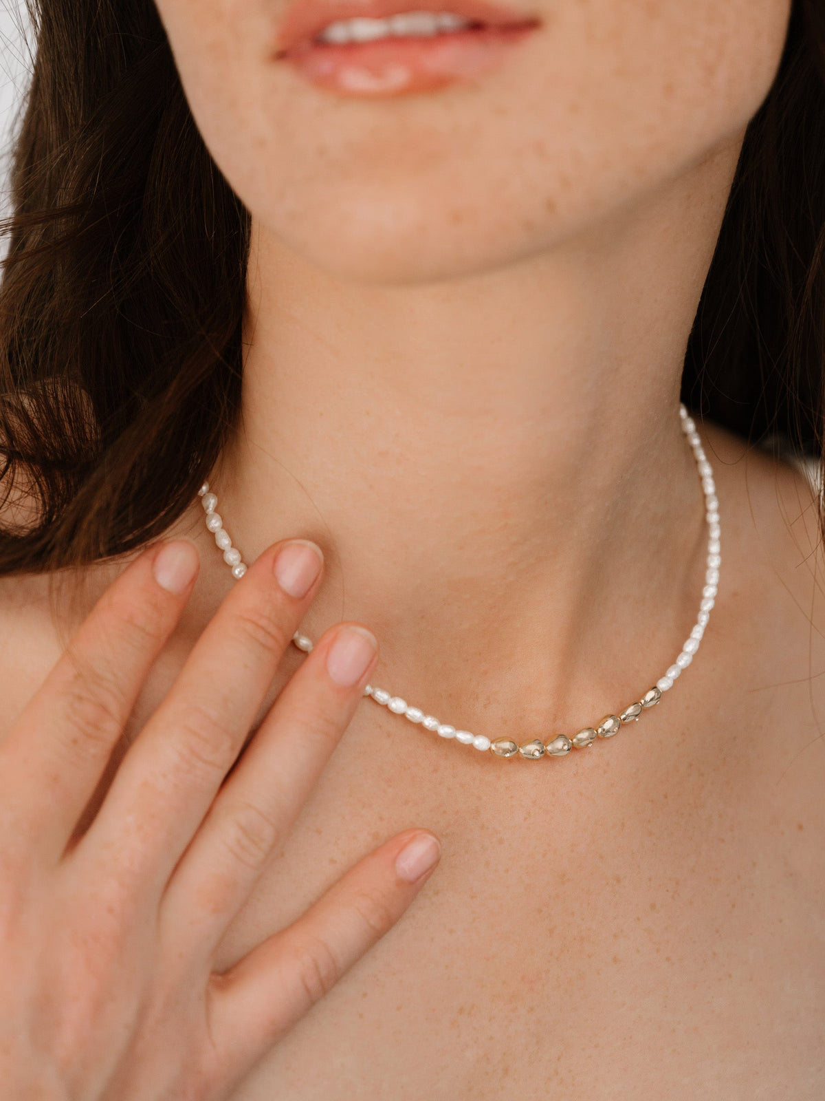 Freshwater Pearl Polished Pebble Necklace - Pearl | Ettika
