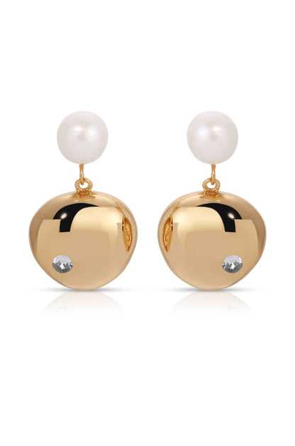 Large Pebble and Pearl Dangle Earrings - Pearl | Ettika