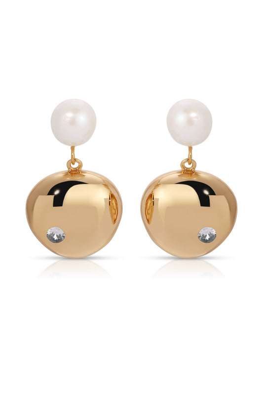 Large Pebble and Pearl Dangle Earrings - Pearl | Ettika