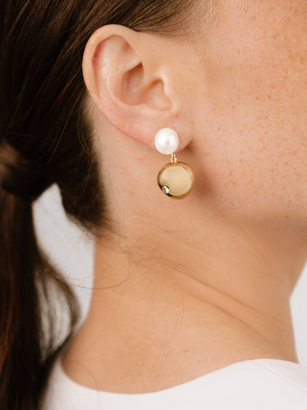 Large Pebble and Pearl Dangle Earrings - Pearl | Ettika