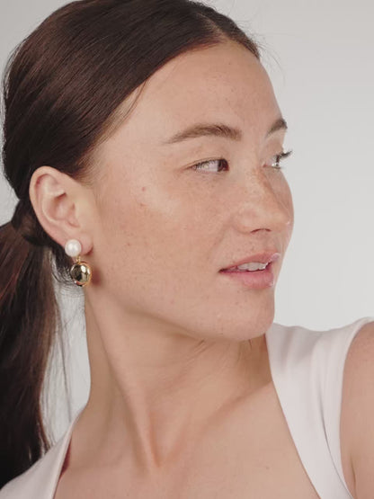 Large Pebble and Pearl Dangle Earrings - Pearl | Ettika