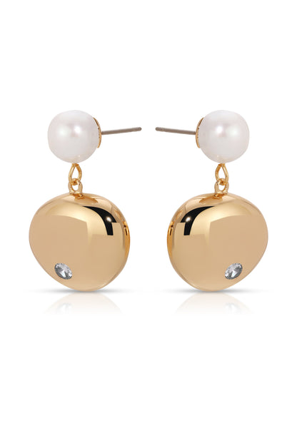 Large Pebble and Pearl Dangle Earrings - Pearl | Ettika