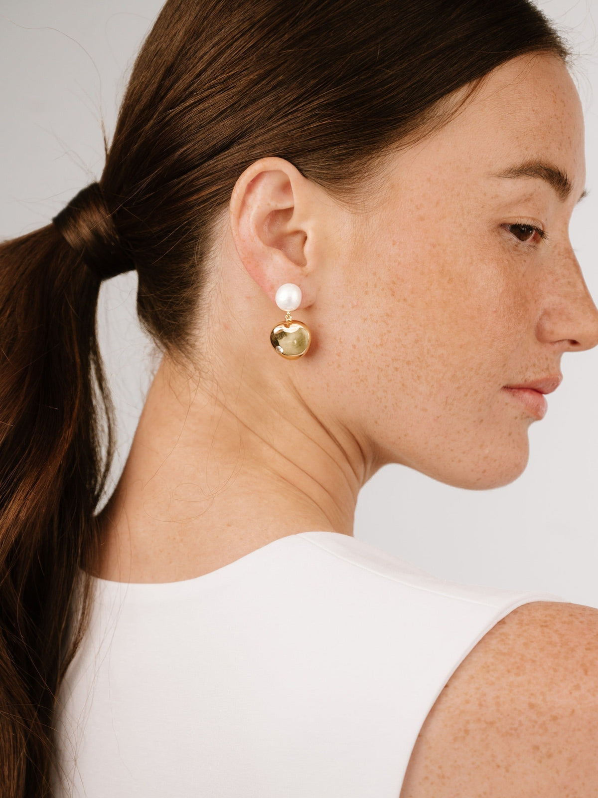 Large Pebble and Pearl Dangle Earrings - Pearl | Ettika