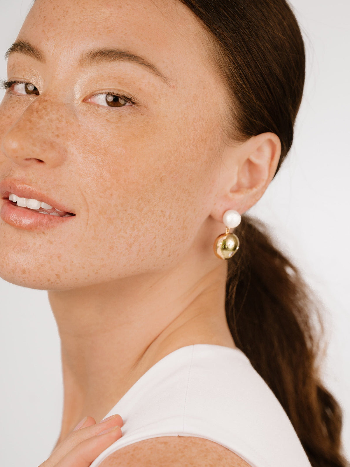 Large Pebble and Pearl Dangle Earrings - Pearl | Ettika