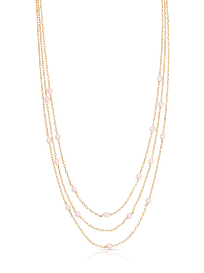 Perfect Stone Layered Necklace - Pink Pearl with 18k Gold Plating | Ettika