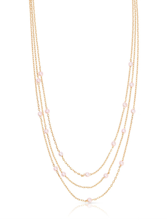 Perfect Stone Layered Necklace - Pink Pearl with 18k Gold Plating | Ettika