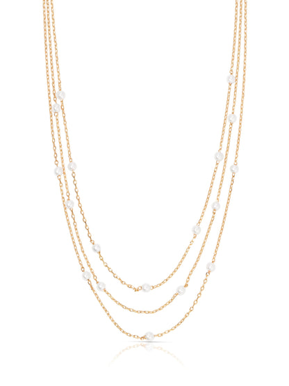 Perfect Stone Layered Necklace - Pink Pearl with 18k Gold Plating | Ettika