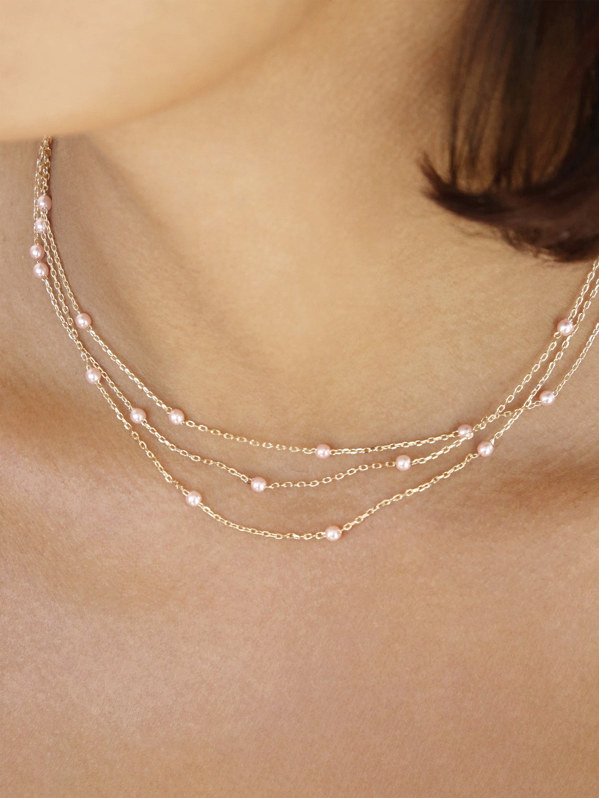 Perfect Stone Layered Necklace - Pink Pearl with 18k Gold Plating | Ettika