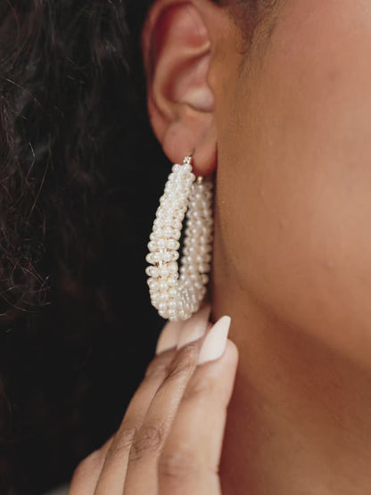 Pearl Wrapped Hoop Earrings - Pearl | Ettika