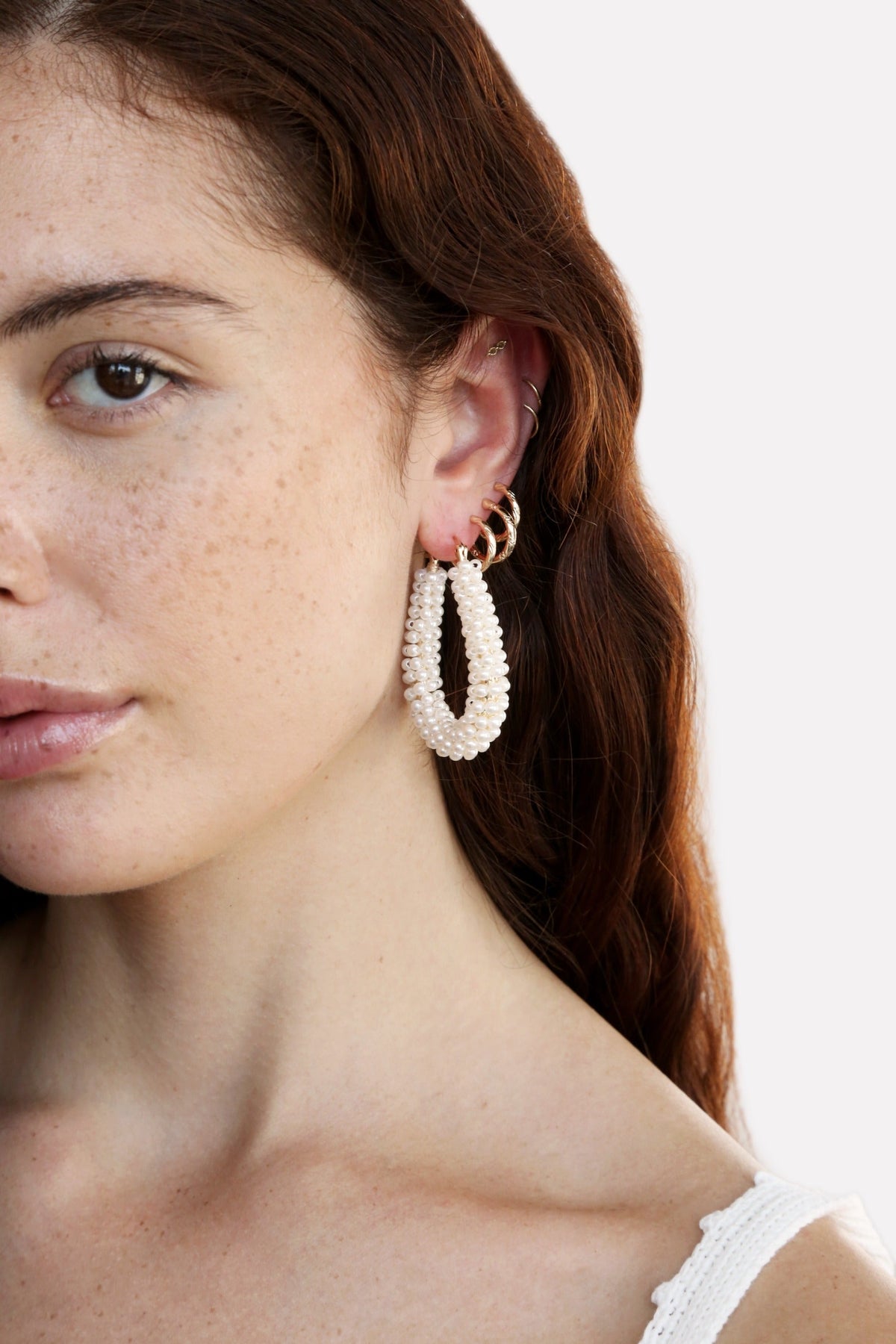 Pearl Wrapped Hoop Earrings - Pearl | Ettika