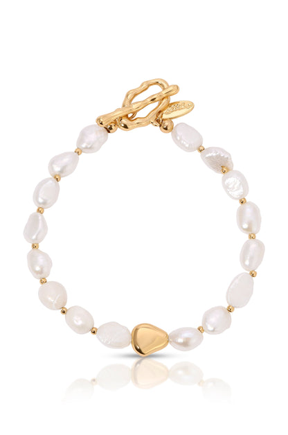 Freshwater Pearl and Gold Nugget Toggle Bracelet - Pearl with 18k Gold Plating | Ettika