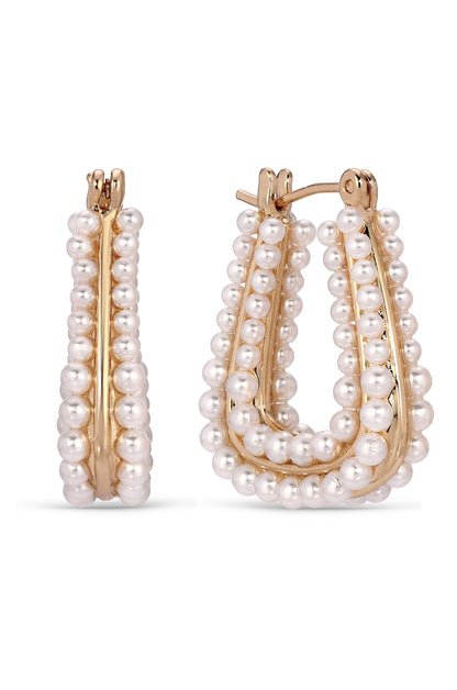 Soft Curve Pearl Lined Hoop Earrings - Pearl with 18k Gold Plating | Ettika
