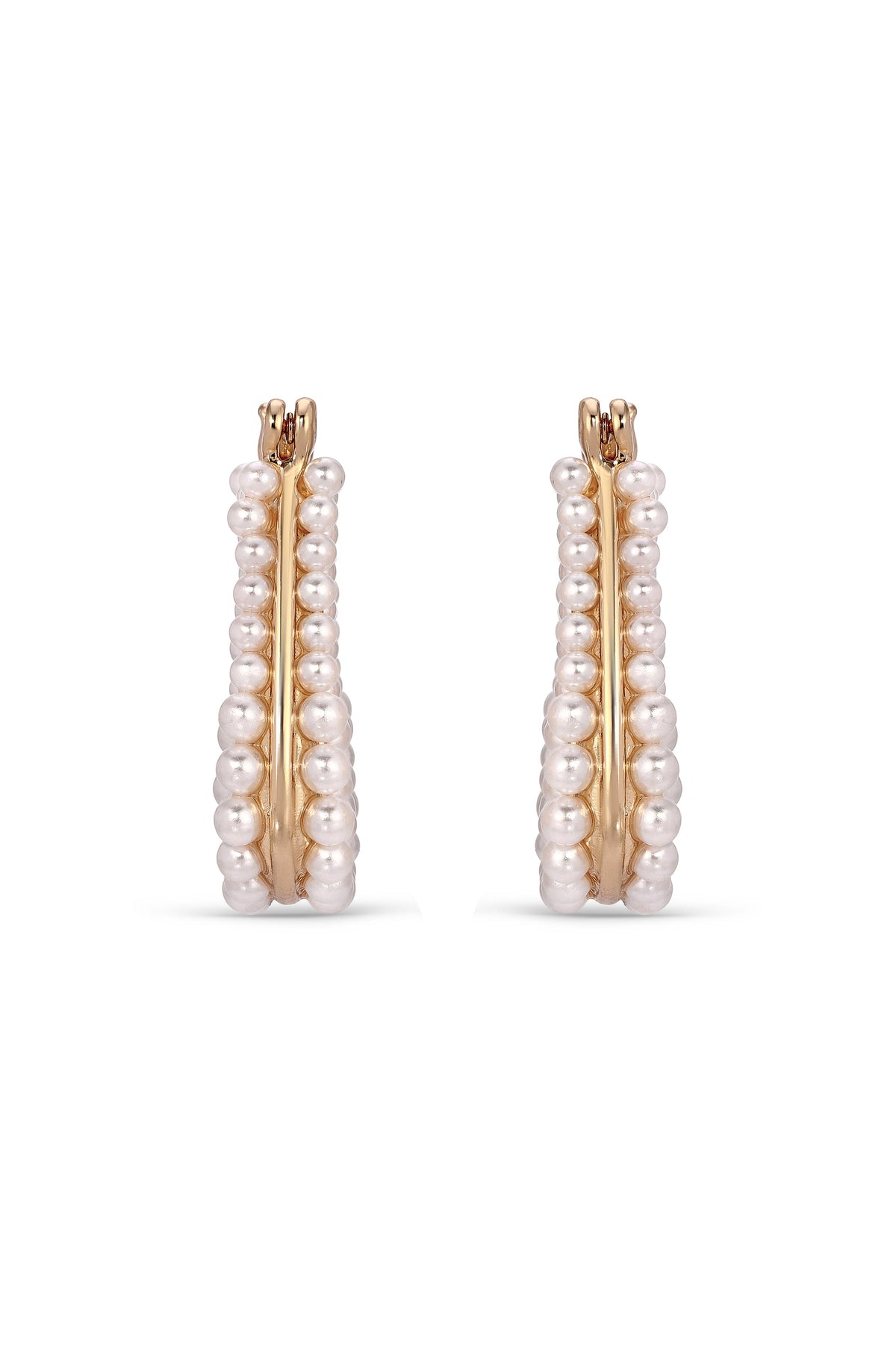 Soft Curve Pearl Lined Hoop Earrings - Pearl with 18k Gold Plating | Ettika