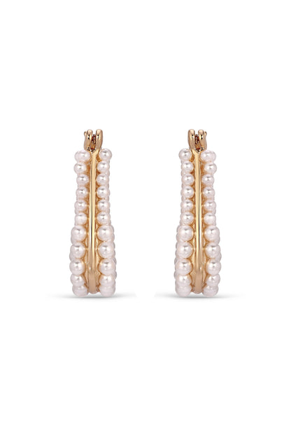 Soft Curve Pearl Lined Hoop Earrings - Pearl with 18k Gold Plating | Ettika