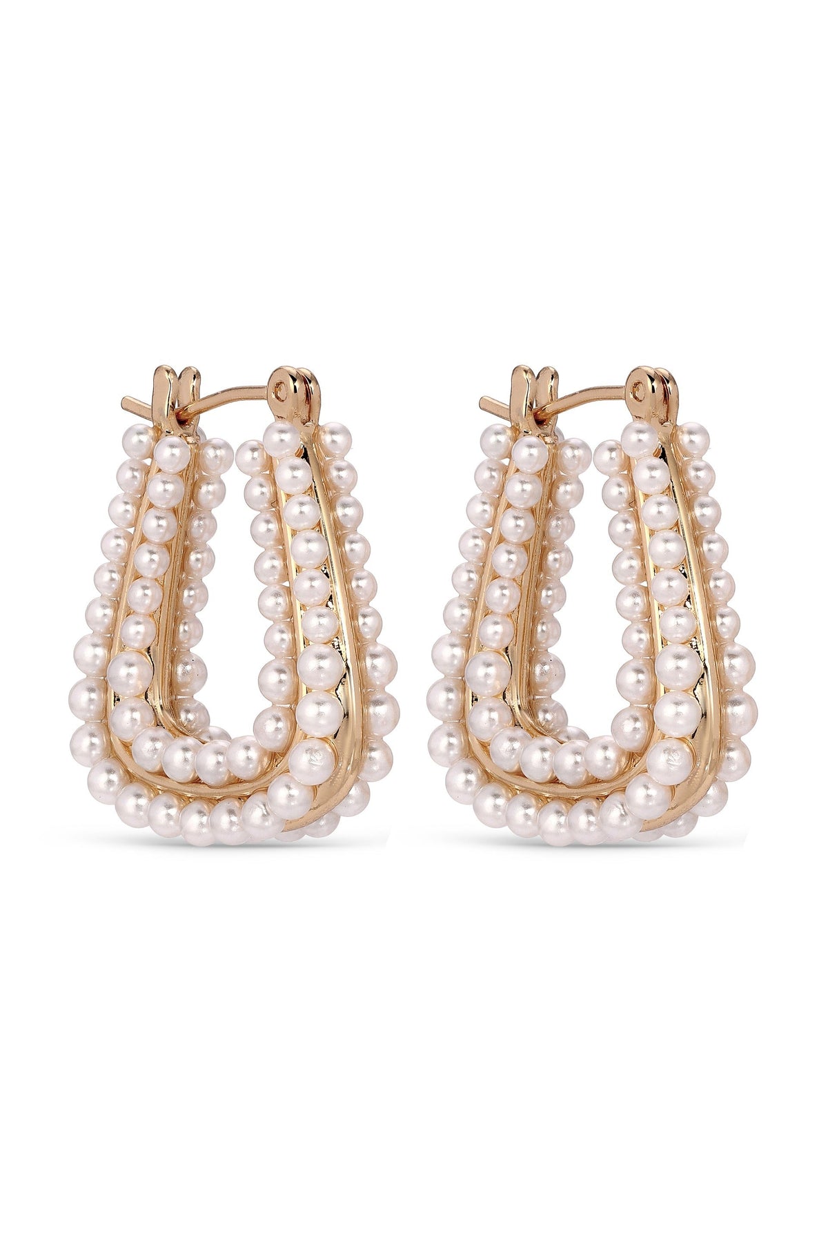 Soft Curve Pearl Lined Hoop Earrings - Pearl with 18k Gold Plating | Ettika