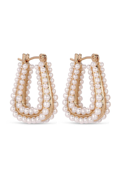 Soft Curve Pearl Lined Hoop Earrings - Pearl with 18k Gold Plating | Ettika