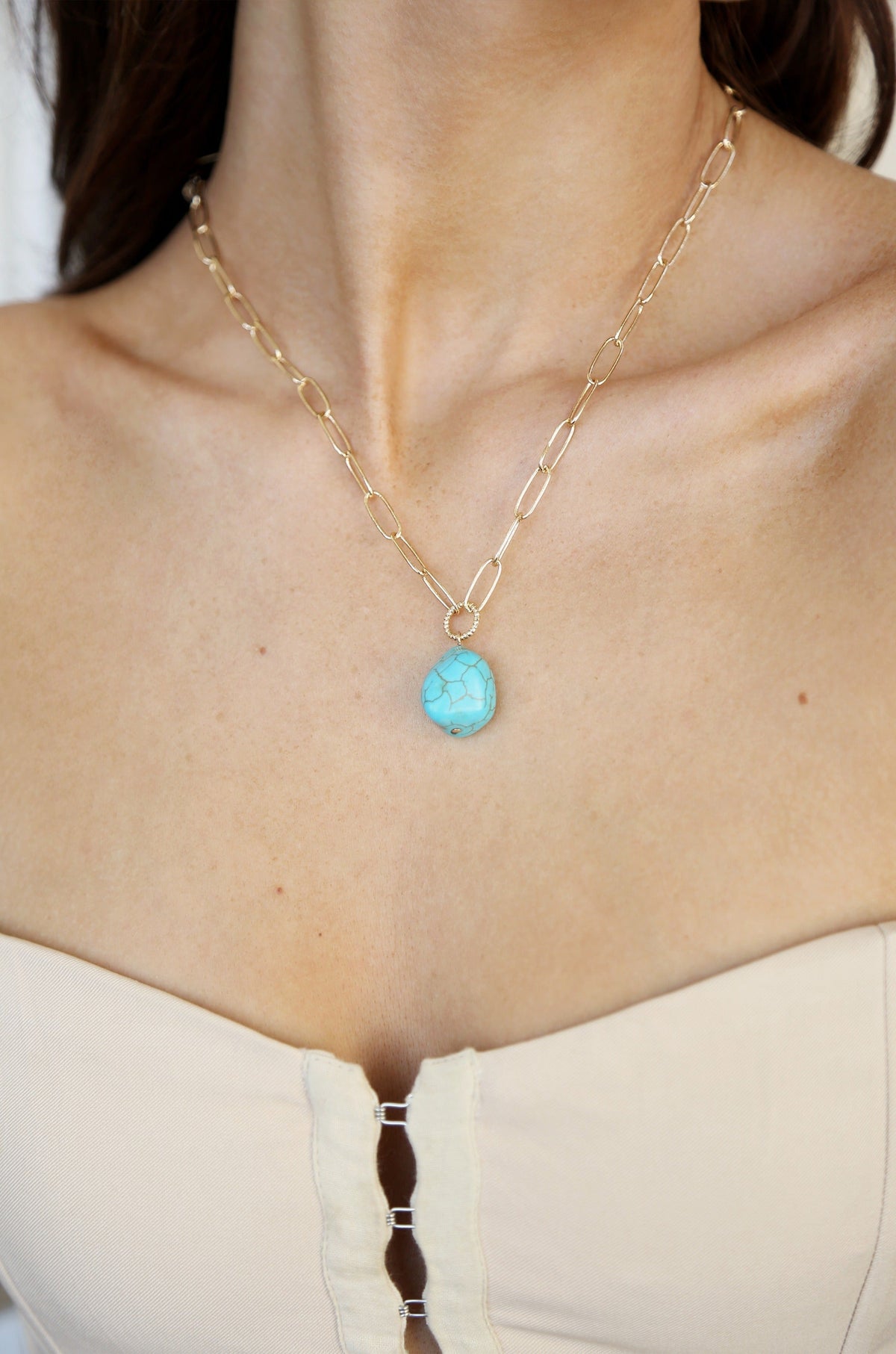 Turquoise Open Links Necklace - Turquoise | Ettika