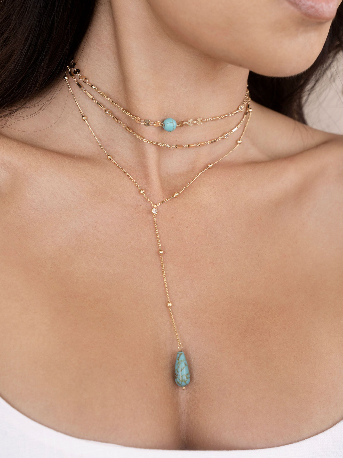 Forever Falling Turquoise Lariat - Turquoise with 18k Gold Plating | Ettika