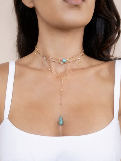 Forever Falling Turquoise Lariat - Turquoise with 18k Gold Plating | Ettika