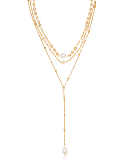 Forever Falling Pearl Lariat - Pearl with 18k Gold Plating | Ettika