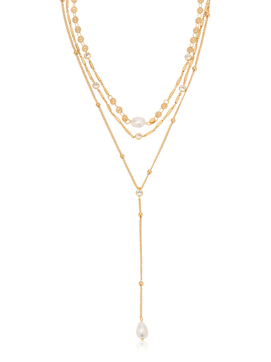Forever Falling Pearl Lariat - Pearl with 18k Gold Plating | Ettika