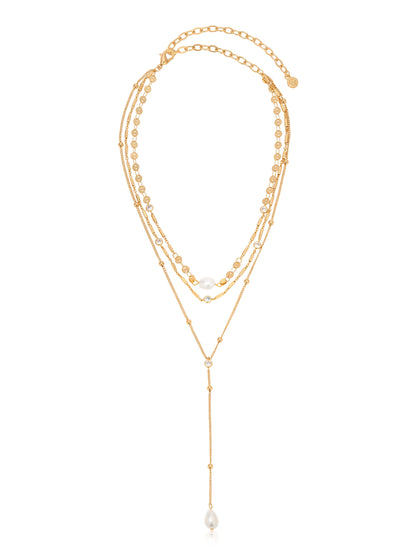 Forever Falling Pearl Lariat - Pearl with 18k Gold Plating | Ettika