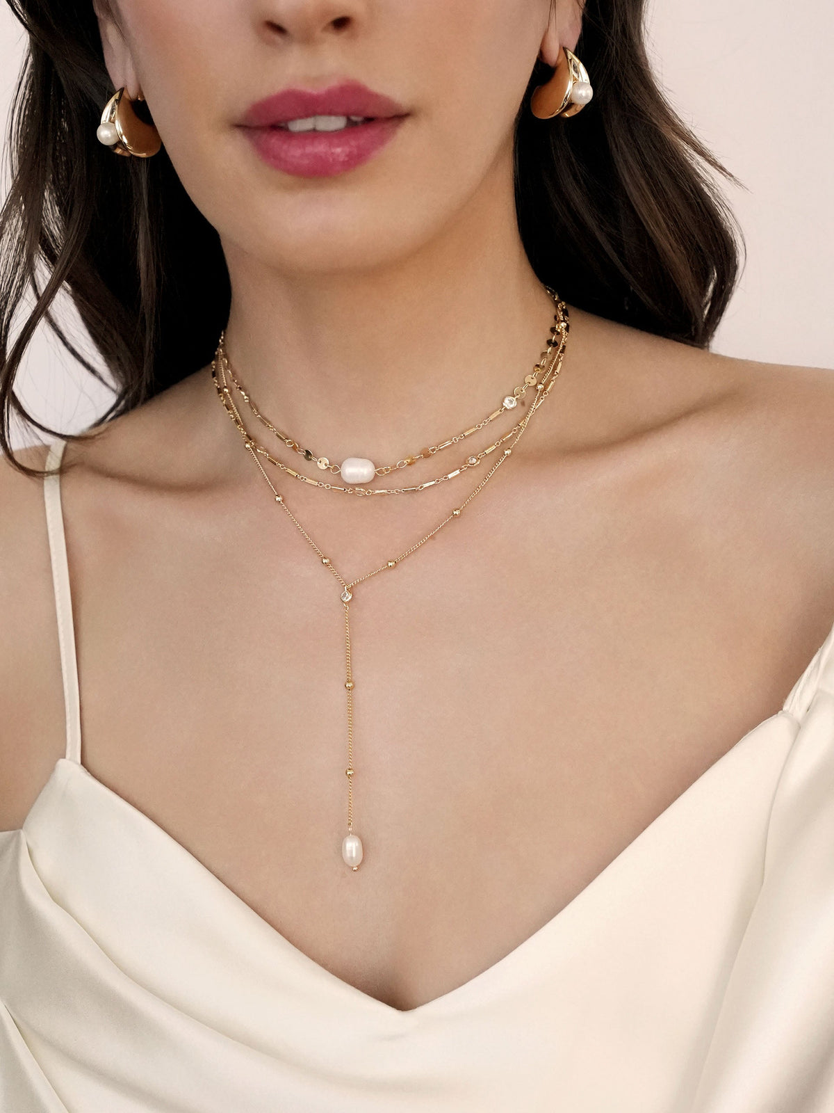 Forever Falling Pearl Lariat - Pearl with 18k Gold Plating | Ettika