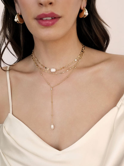 Forever Falling Pearl Lariat - Pearl with 18k Gold Plating | Ettika